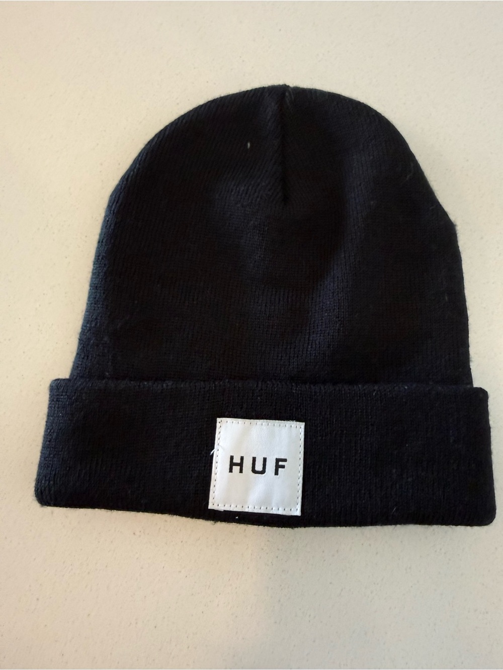 HUF Black Knit Cuff Beanie with White Patch